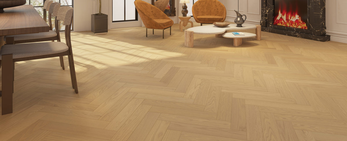Fuzion Velvet Grove Herringbone Radiant Ridge flooring room scene
