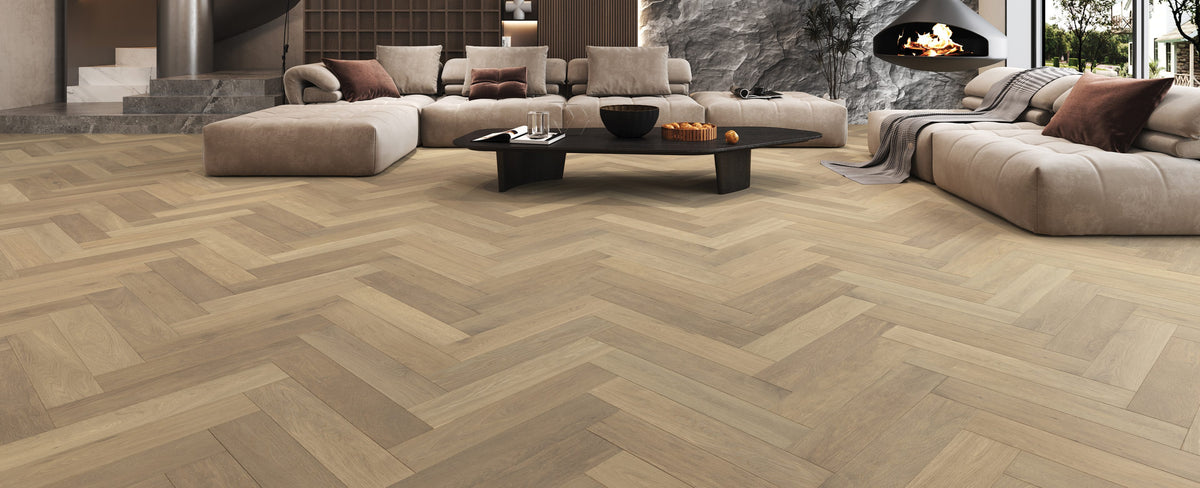 Fuzion Velvet Grove Herringbone Silkwood Charm flooring room scene