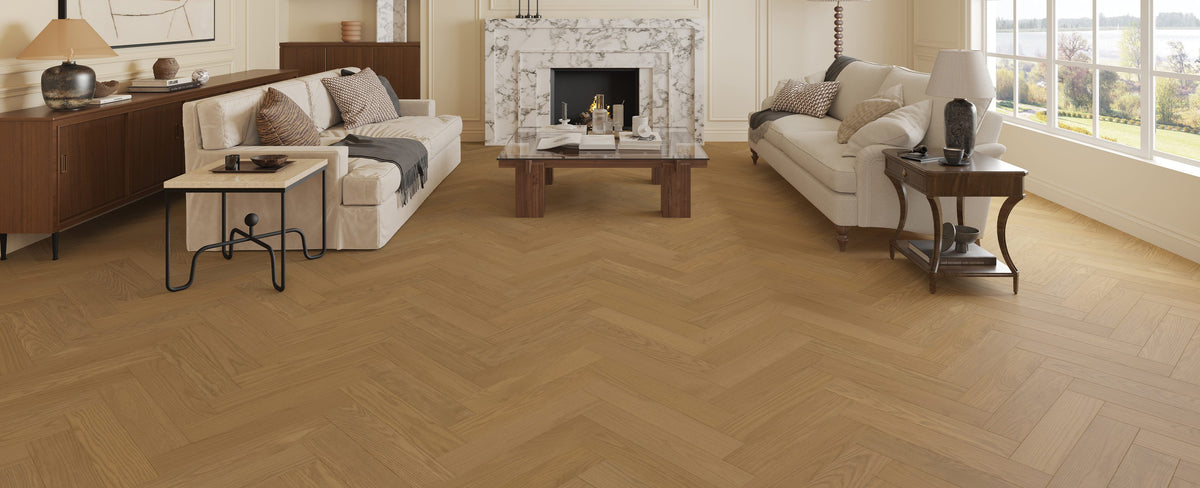 Fuzion Velvet Grove Herringbone Lumin Essence flooring room scene